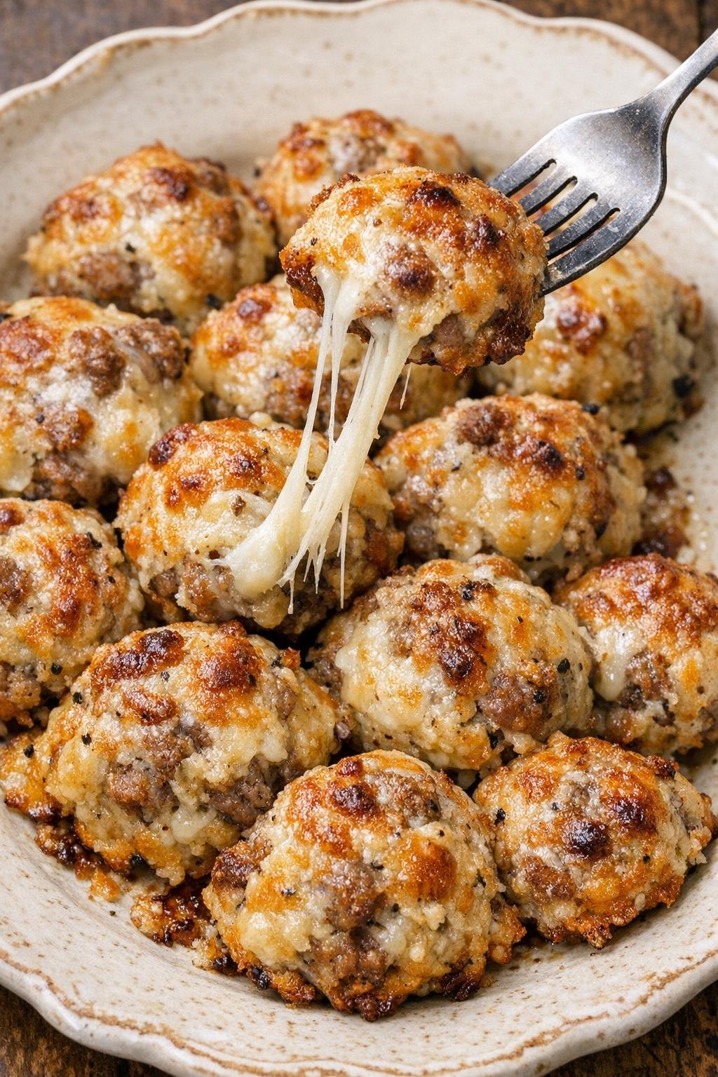 Low carb sausage Winthrop bombs with melted cheese pull