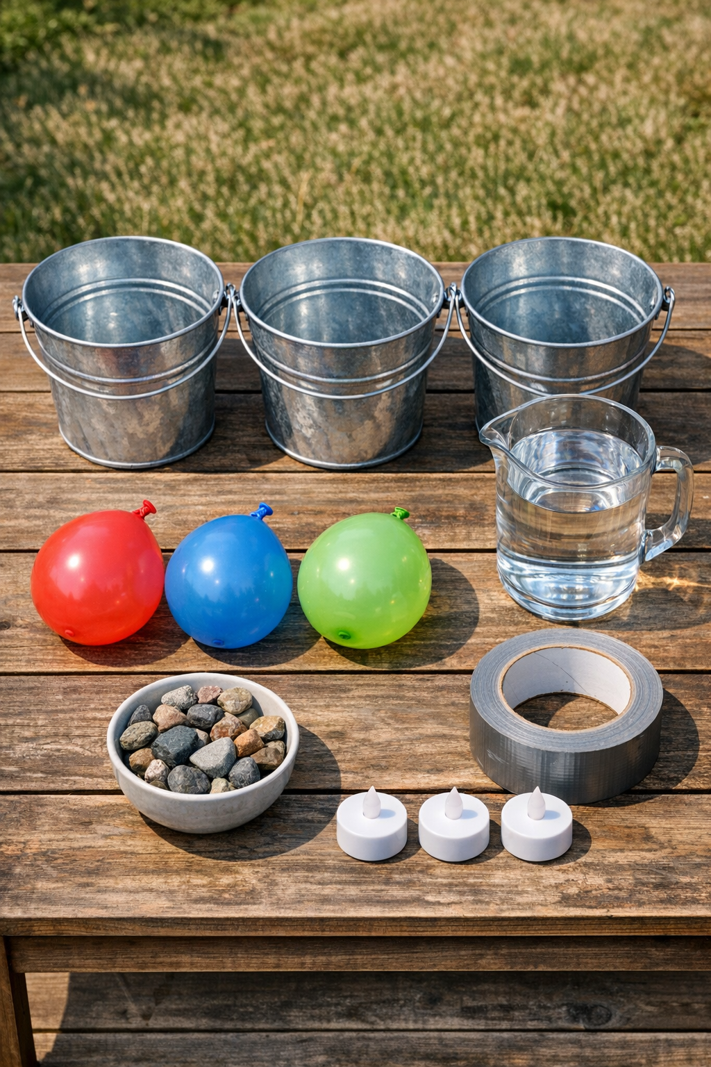 Materials for making ice luminaries in galvanized buckets