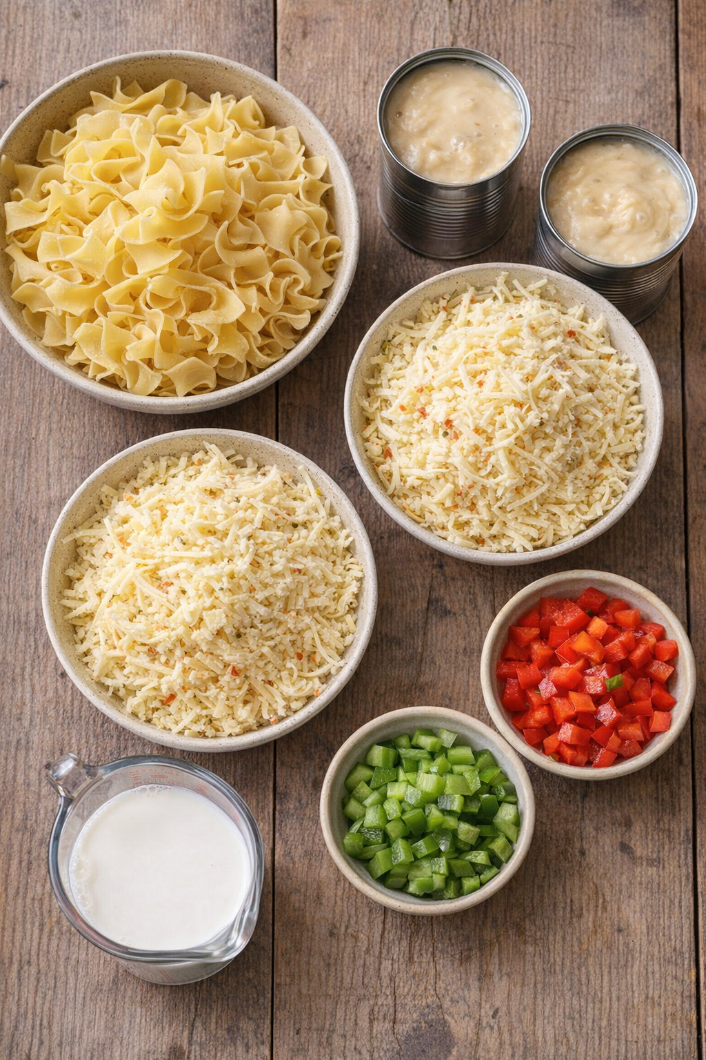 Ingredients laid out for noodle bake