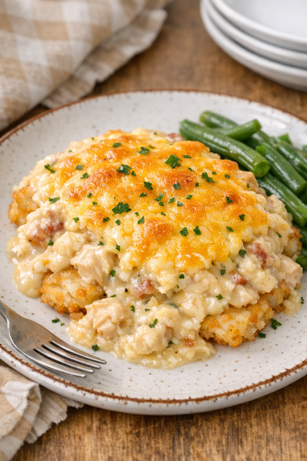 Milder version of the casserole made with cream of chicken soup