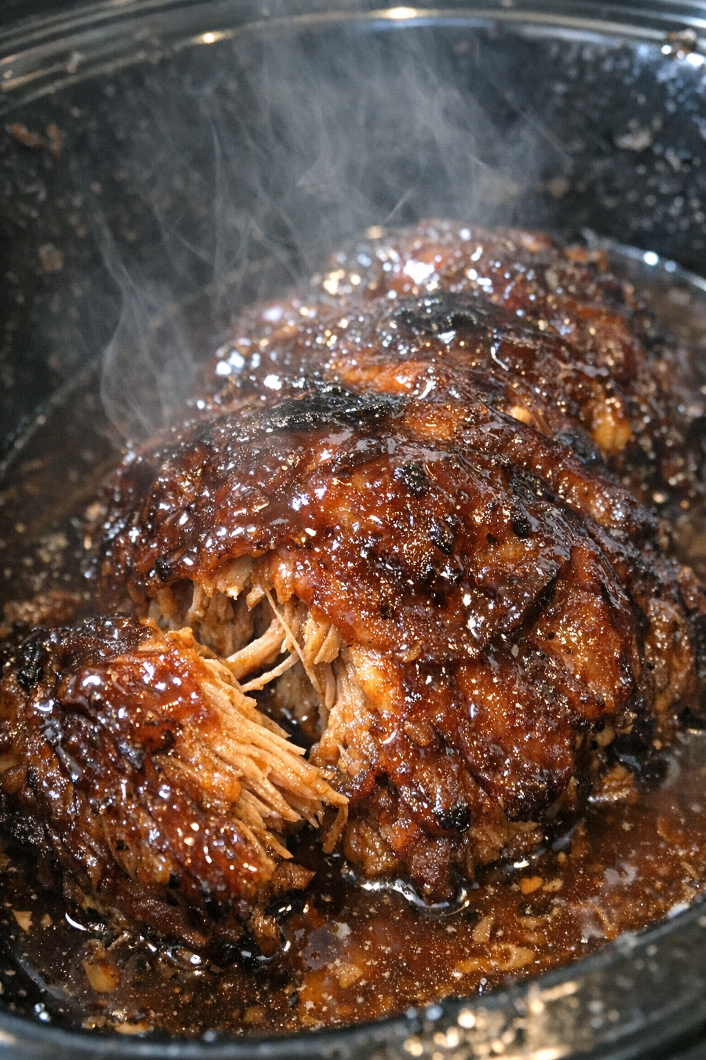 Slow cooker late summer supper in dark amber glaze