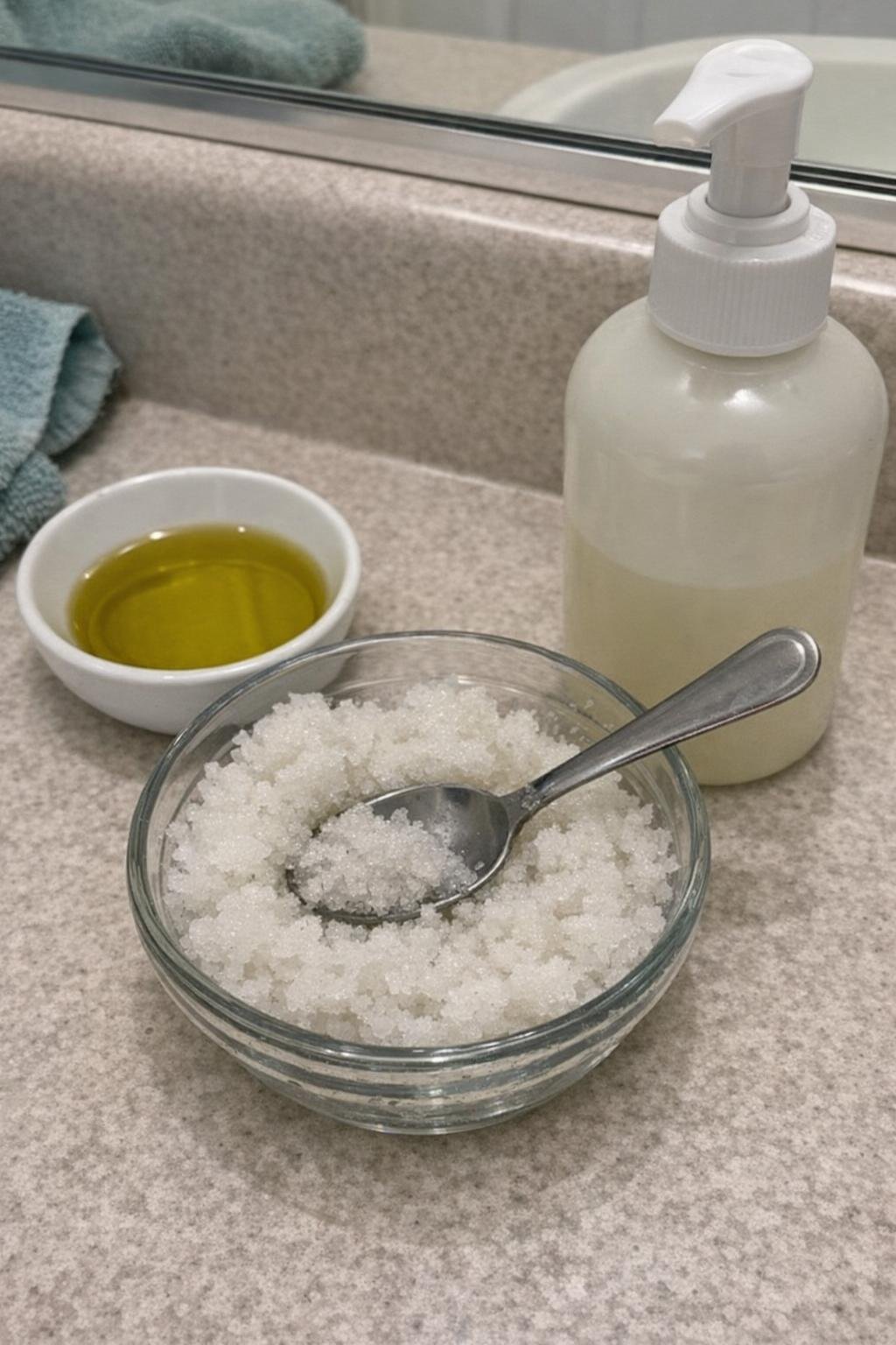 Homemade Epsom salt foot scrub in a bowl