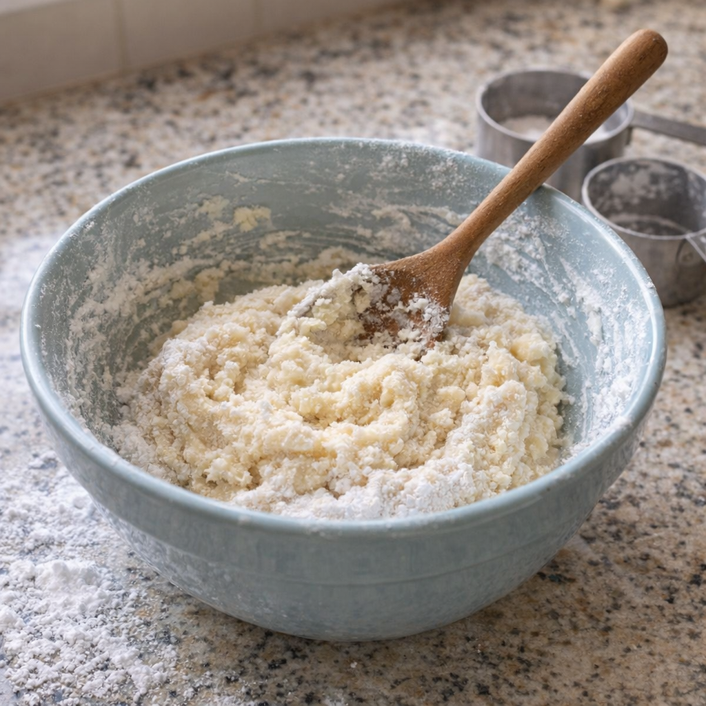 Mixing potato candy dough in a bowl