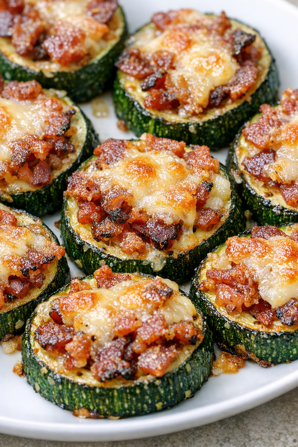 Bacon zucchini bakes on a white plate