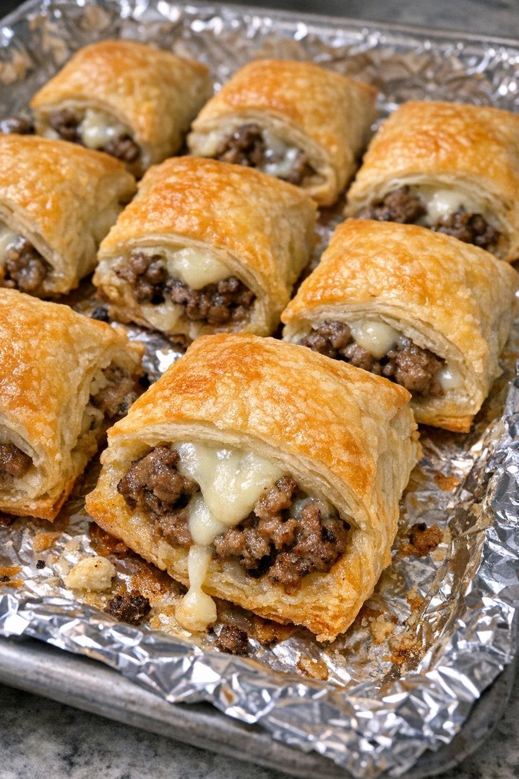Golden beef puff pastry bites fresh from the oven
