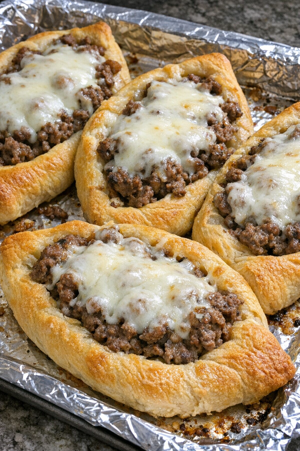 Oven baked beef crescent boats fresh from the oven