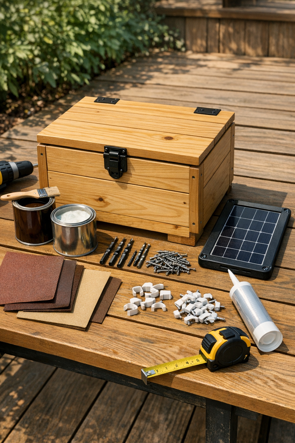 Materials for building an outdoor wooden crate charging station