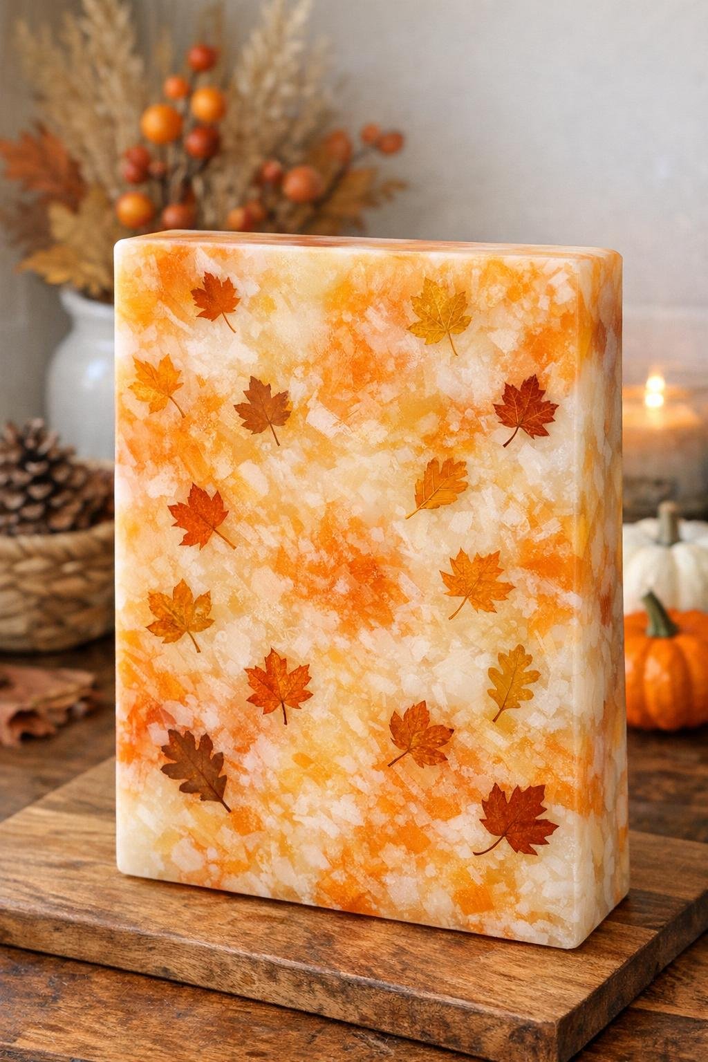 Finished thick autumn harvest board made from fused milk jug plastic