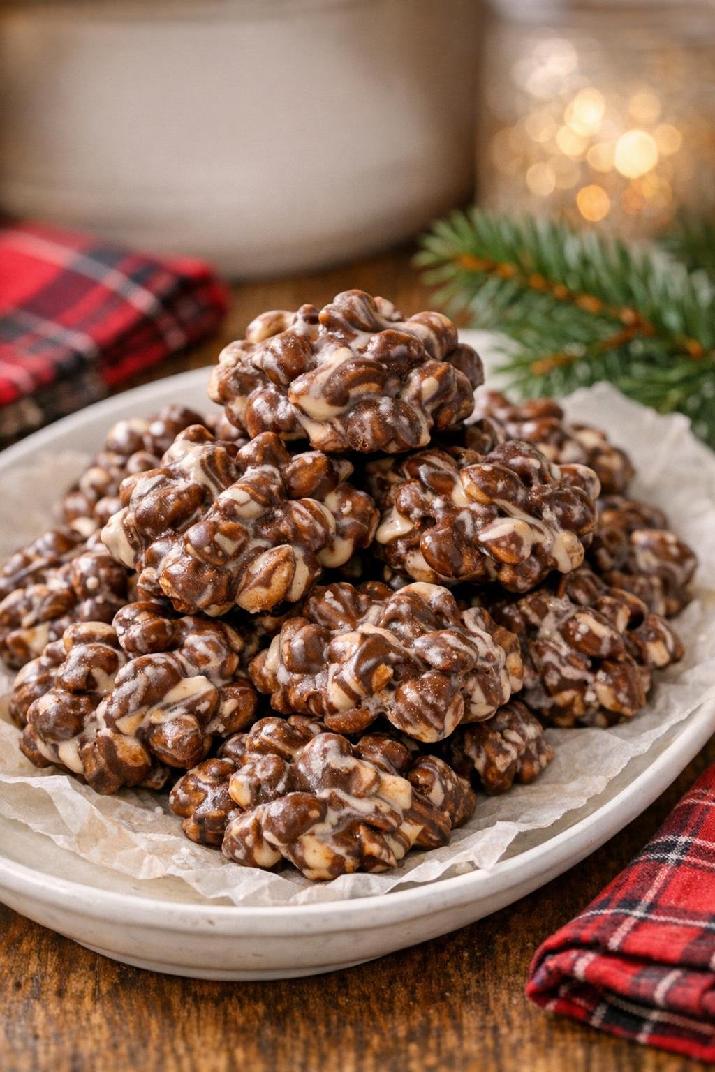 Finished peanut clusters on a platter