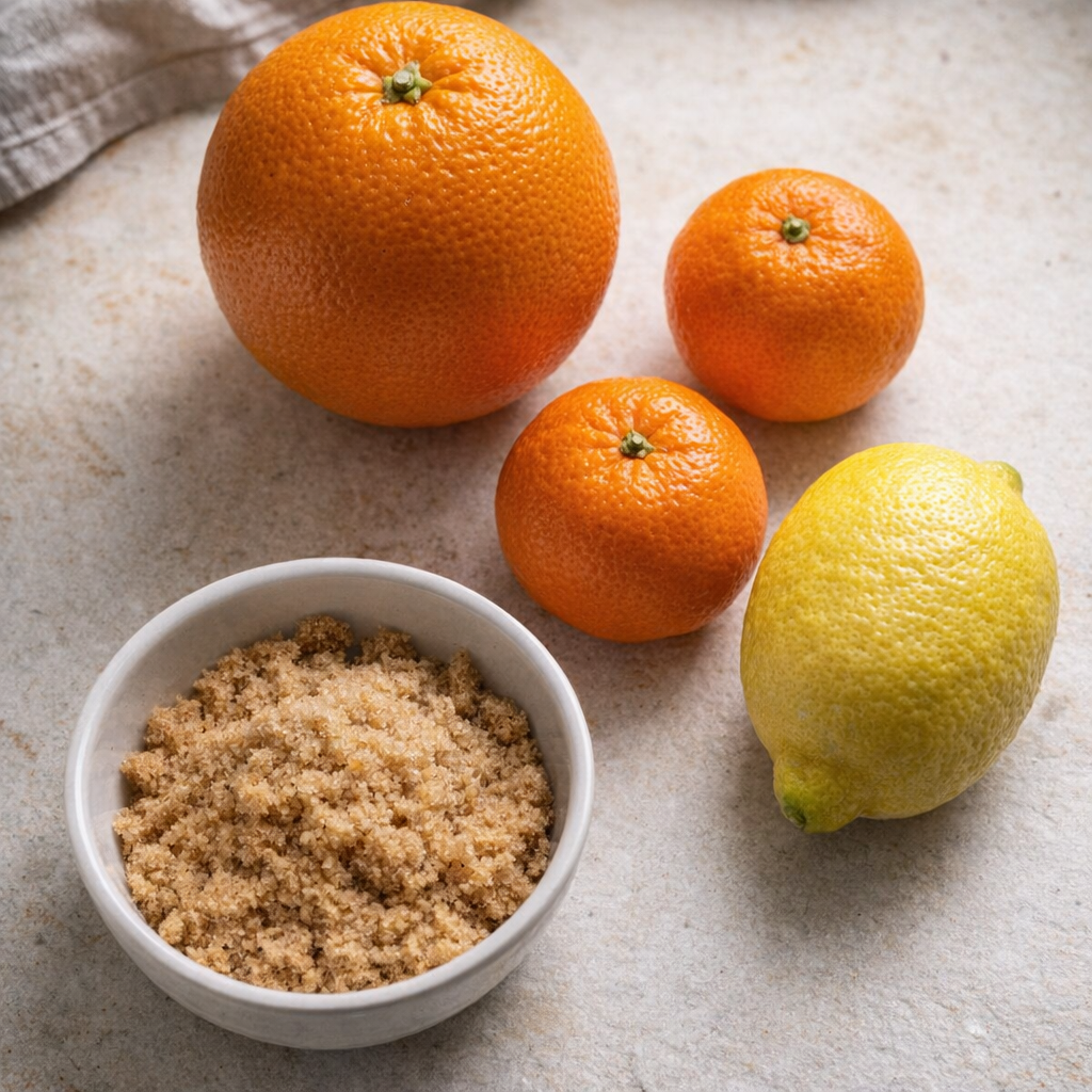 Variation ingredients with orange, clementines, and brown sugar