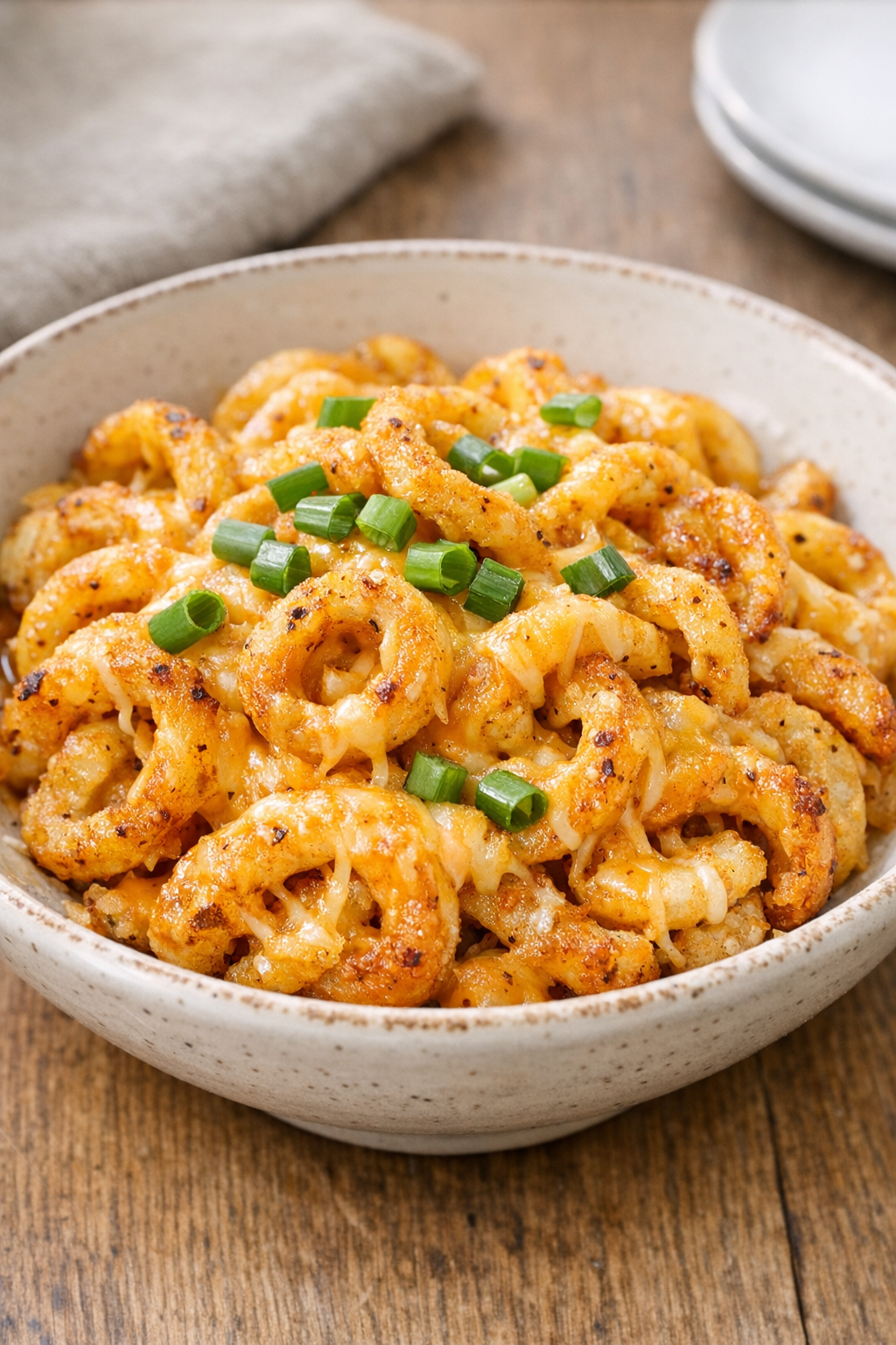Finished cheesy slow cooker curly fry potatoes