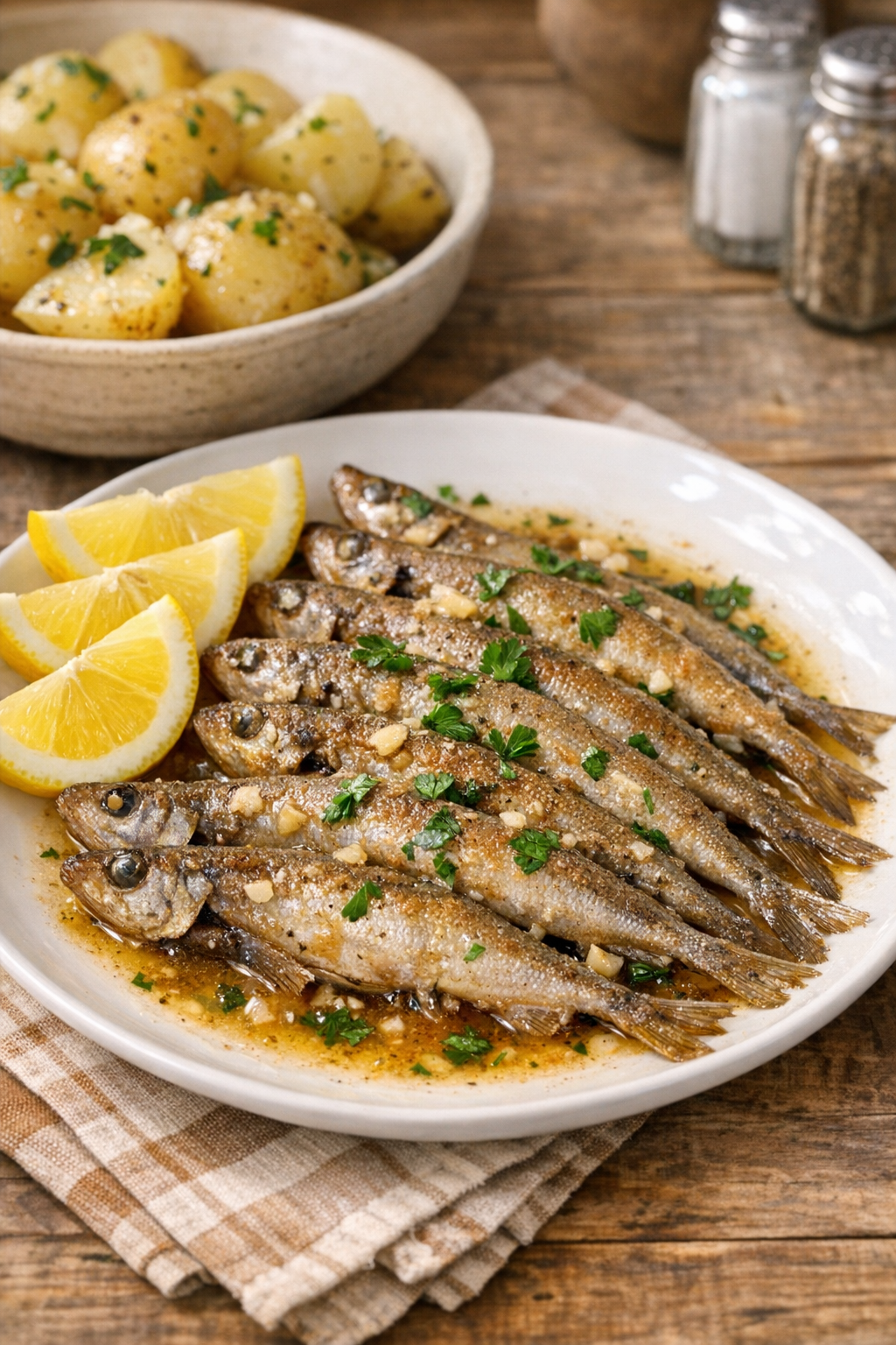 Finished slow cooker smelt plated and ready to serve