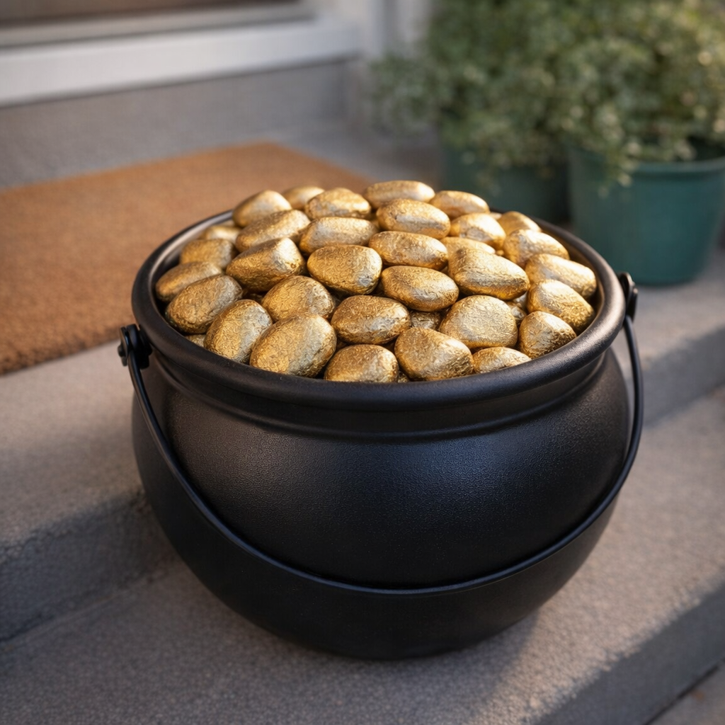 DIY pot of gold porch display on front steps