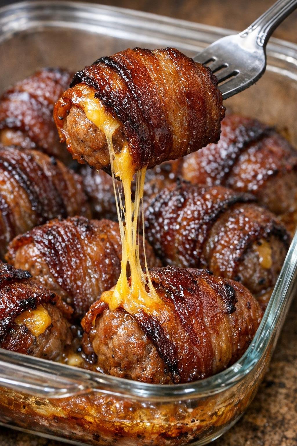 Finished bacon Abernathy bombs with melted cheddar