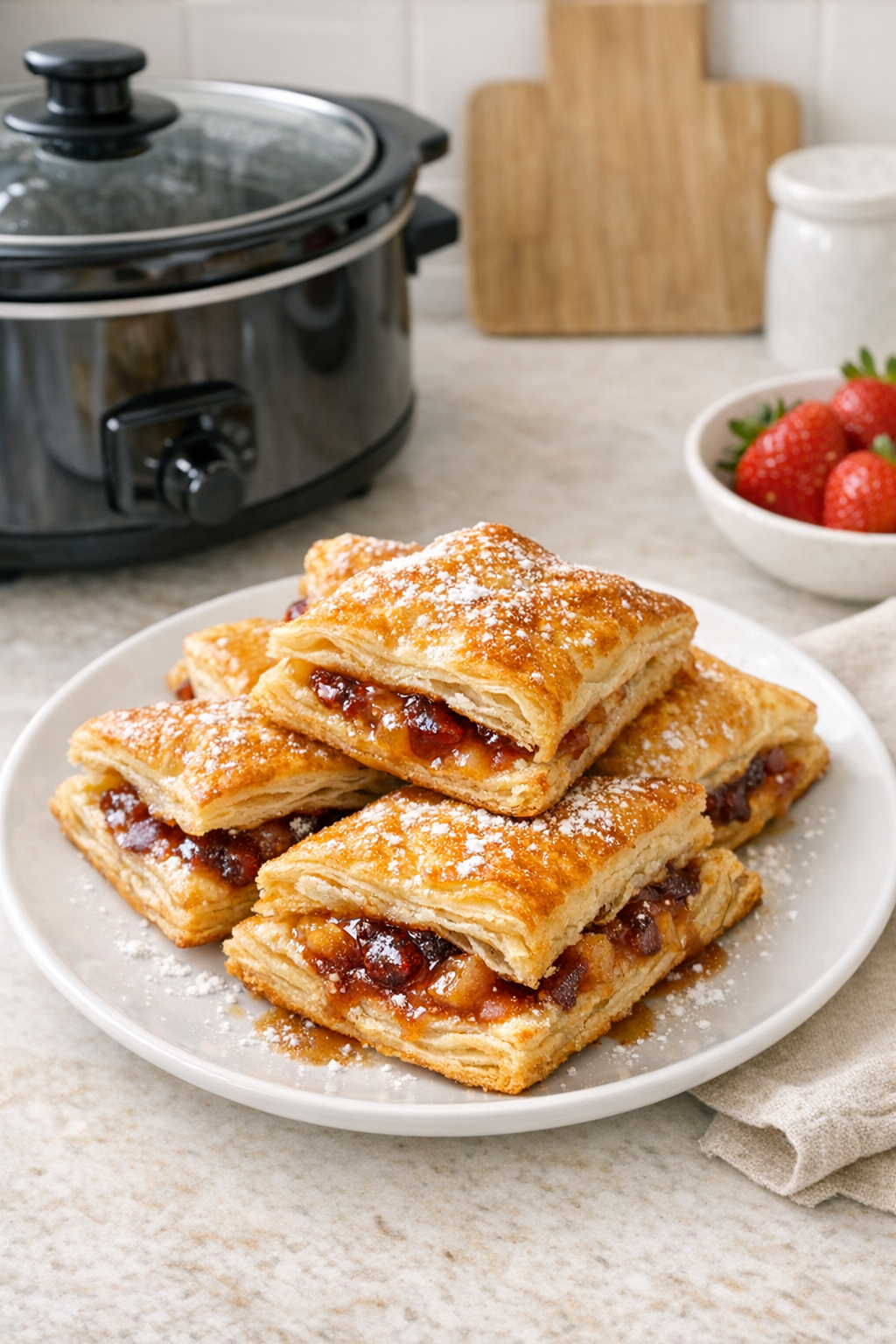 Finished slow cooker puff pastry sweets on a plate