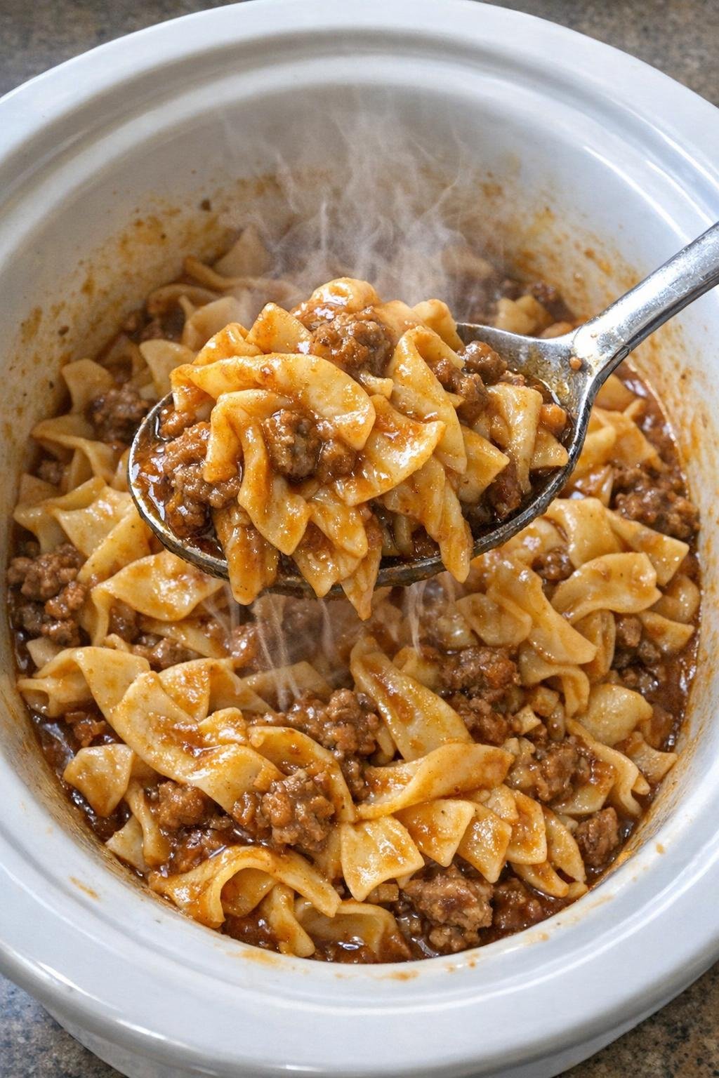 Malse pasta, omhuld met een rijke, hartige saus, geserveerd in een schaal.