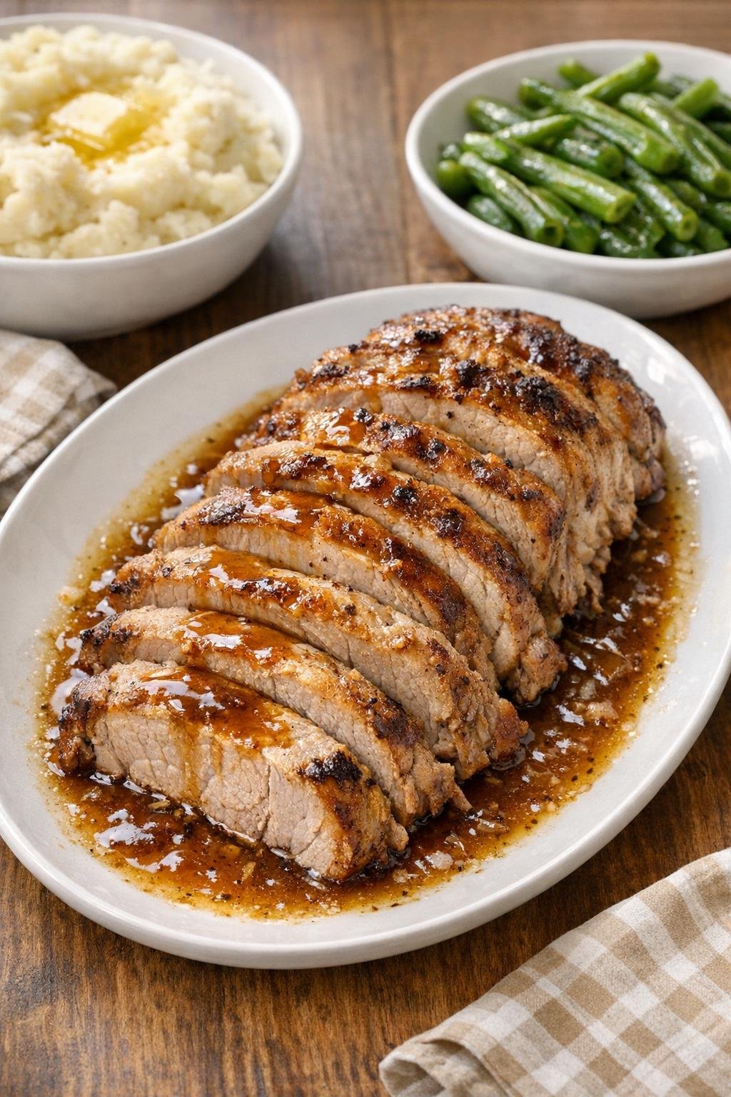 Finished slow cooker pork rib roast on a platter