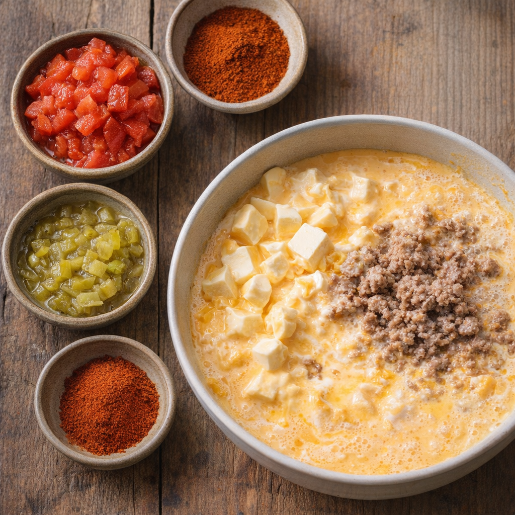 Small bowls of spices and tomatoes for dip variations