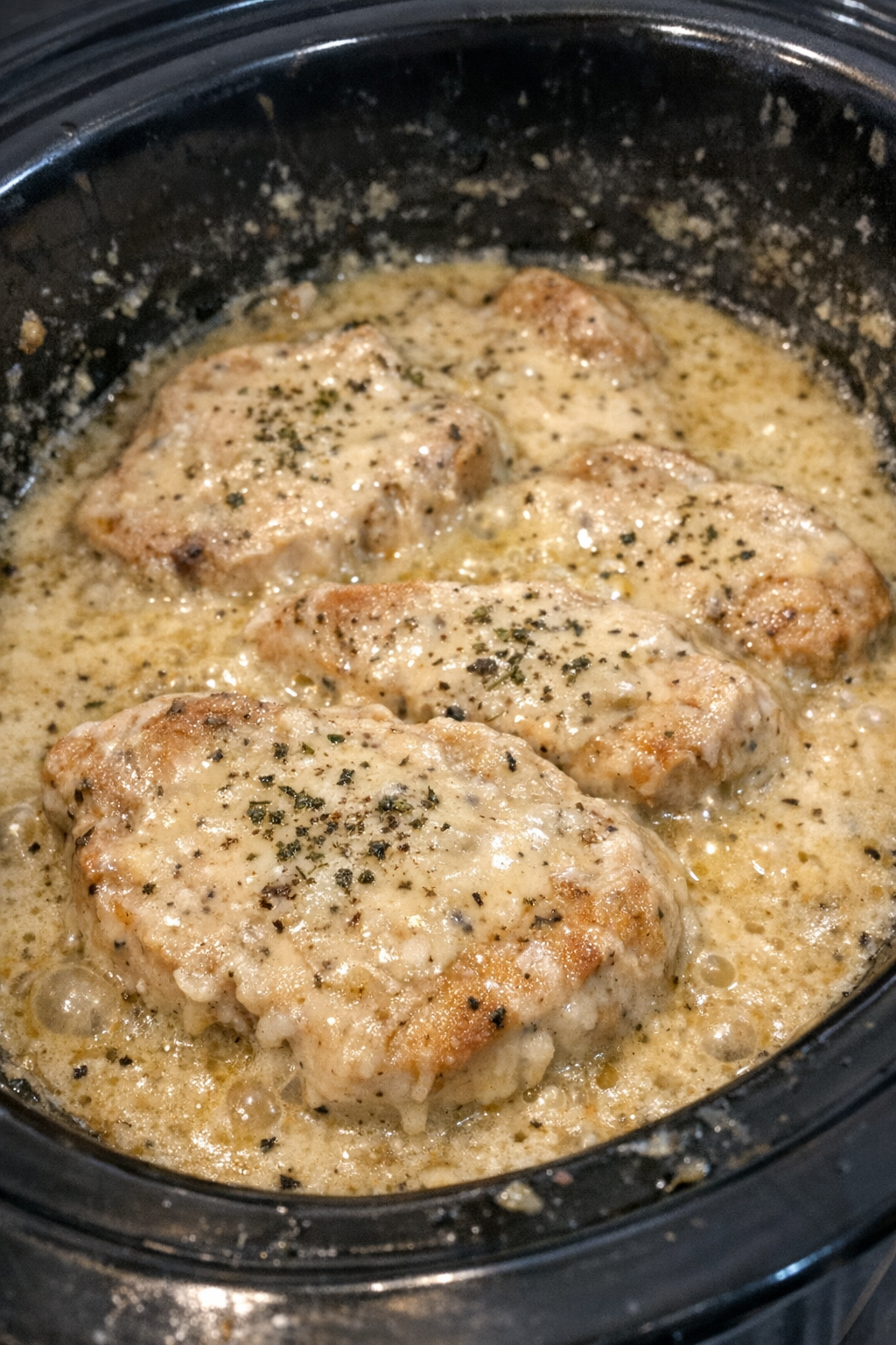 Slow cooker pork chops in creamy sauce