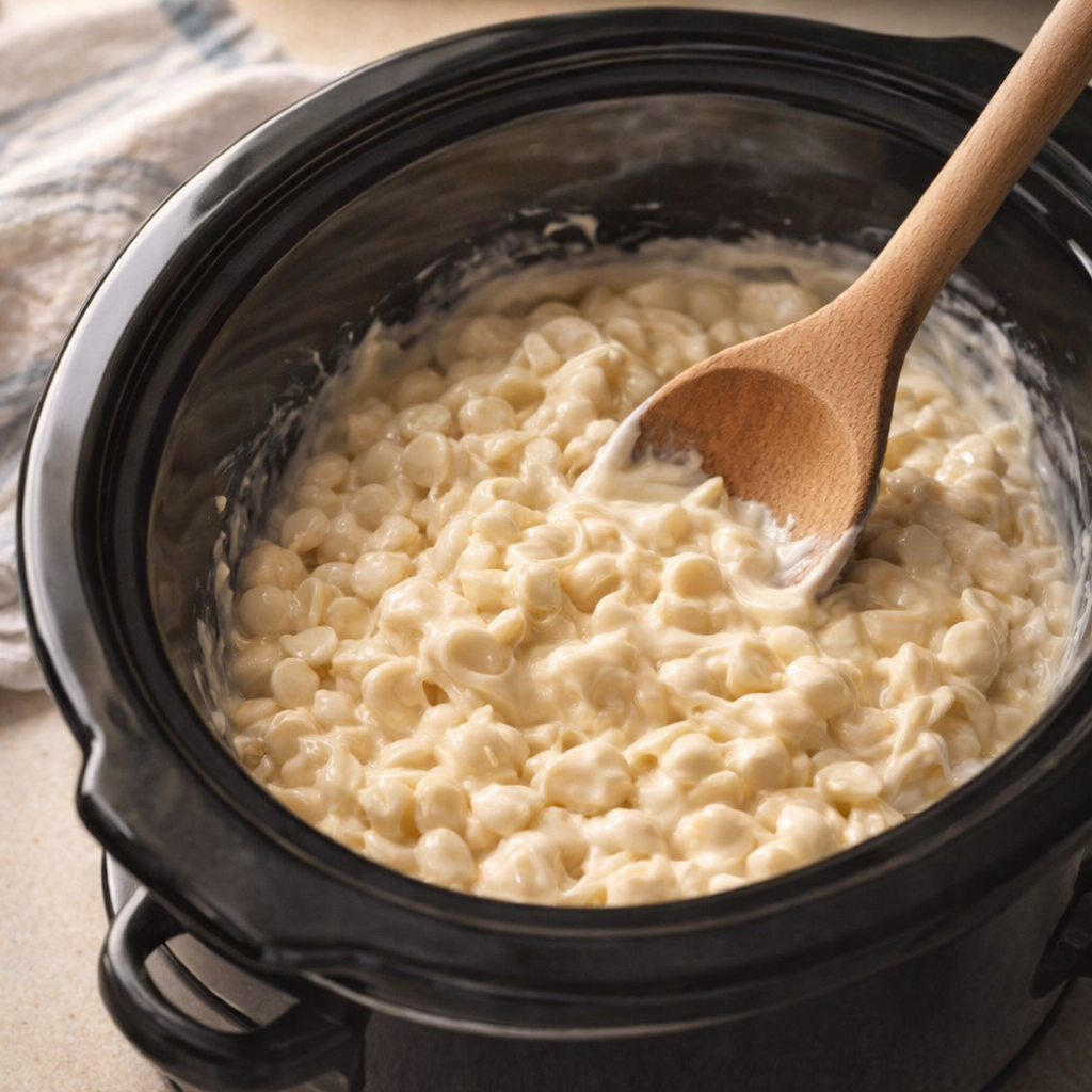 White chocolate melting in a slow cooker