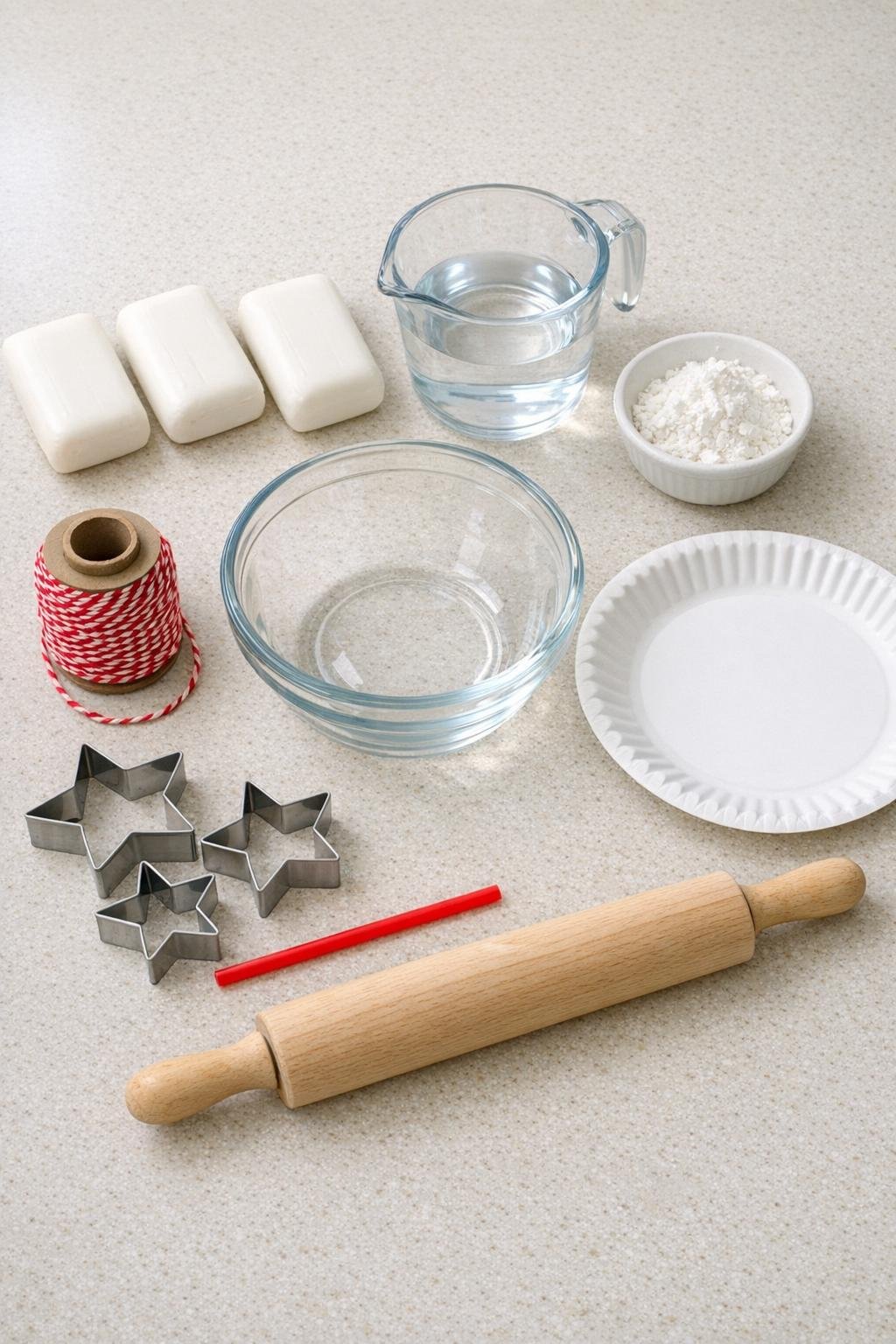 Materials laid out for the soap ornament project