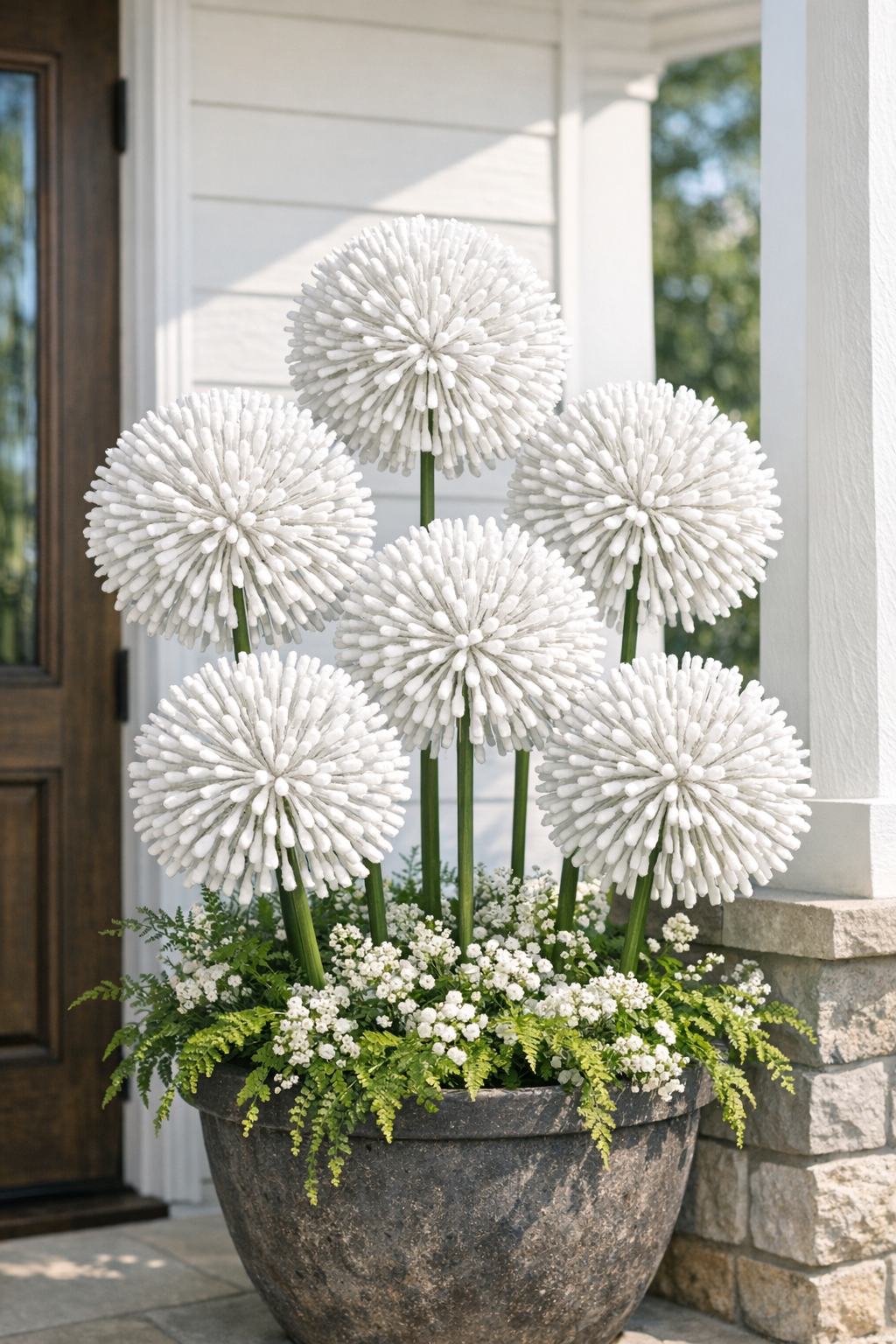 Finished giant porch dandelions in a planter