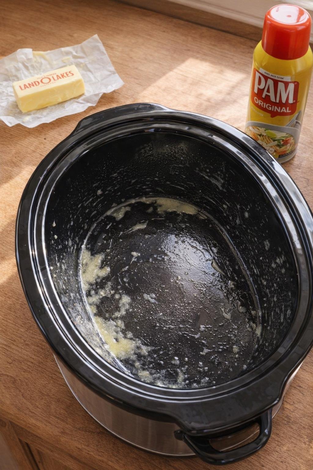Ingevette binnenpan van de slowcooker, klaar voor de vla.