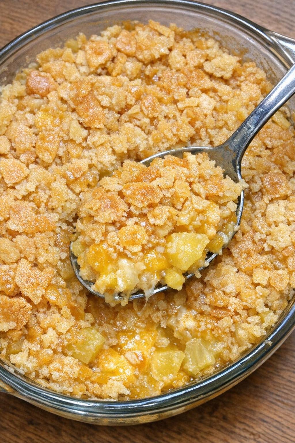 Southern pineapple casserole with cracker topping