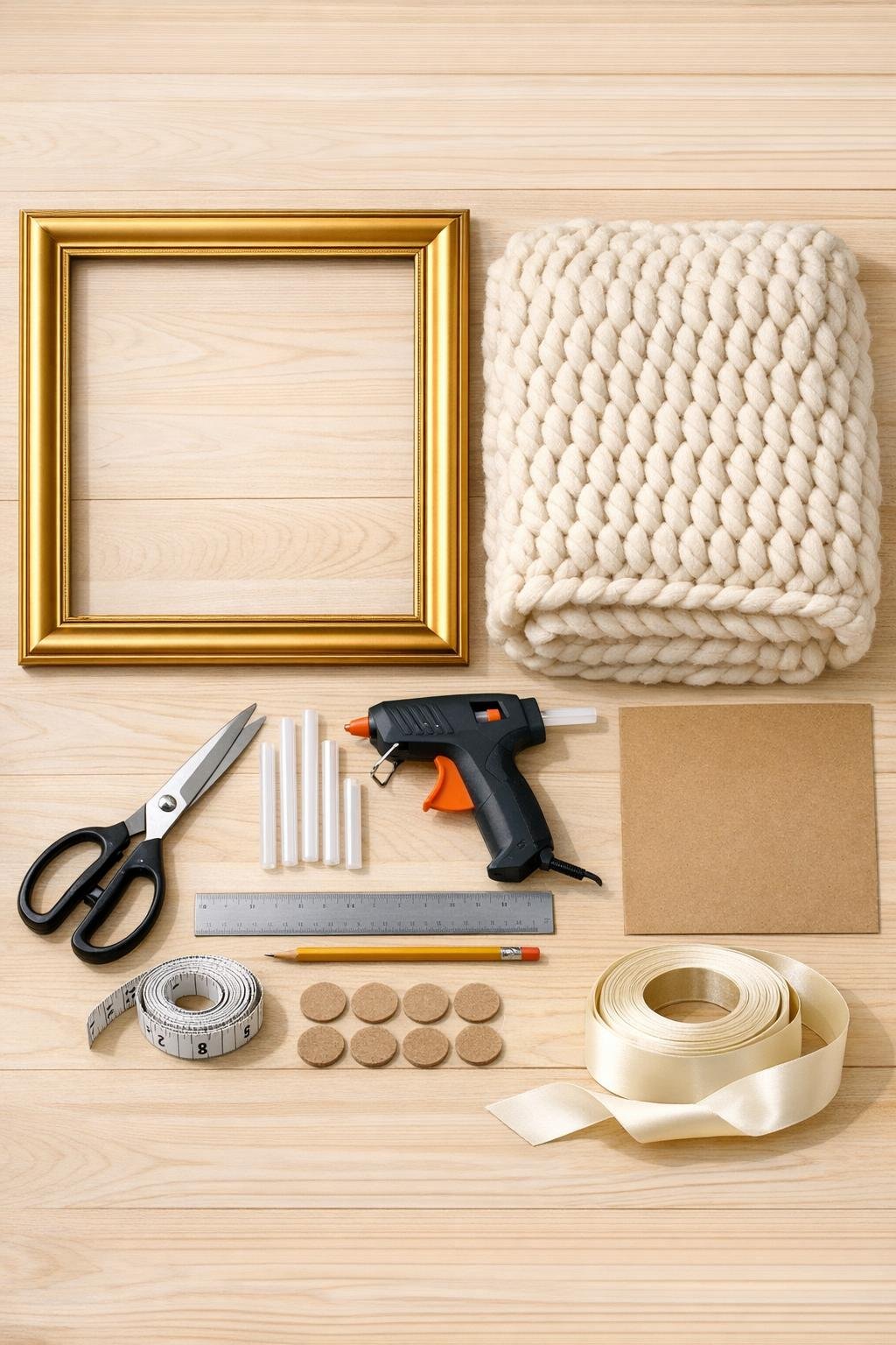 Materials for making a chunky knit wrapped picture frame tray base