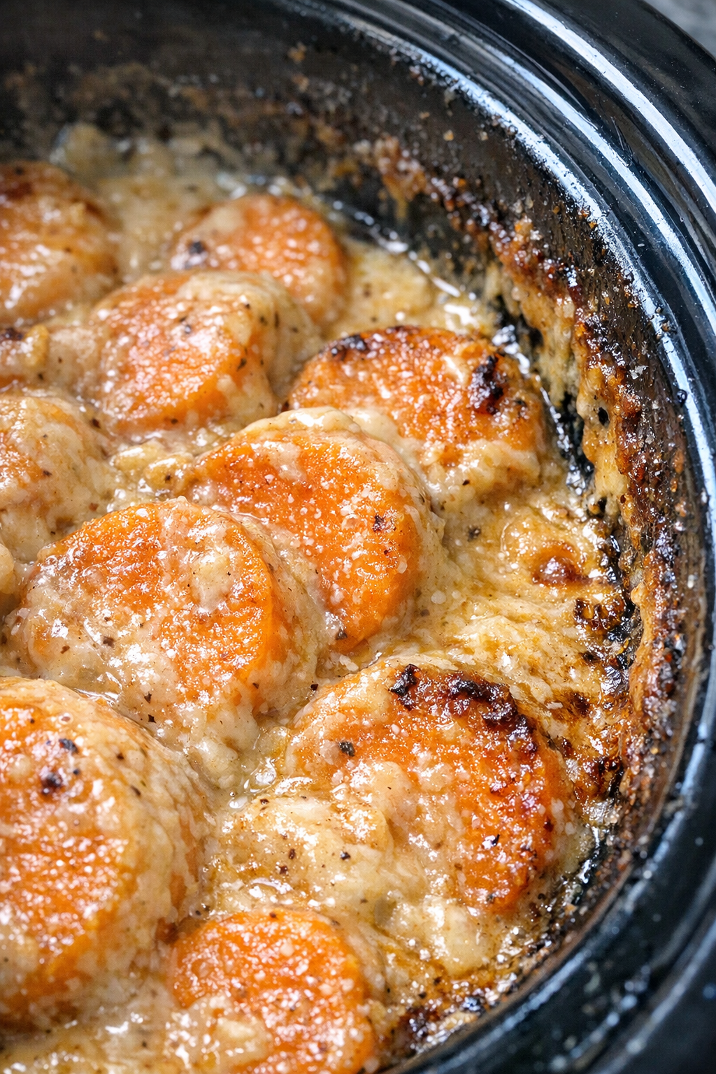 Slow cooker casserole with creamy caramelized sweet potatoes