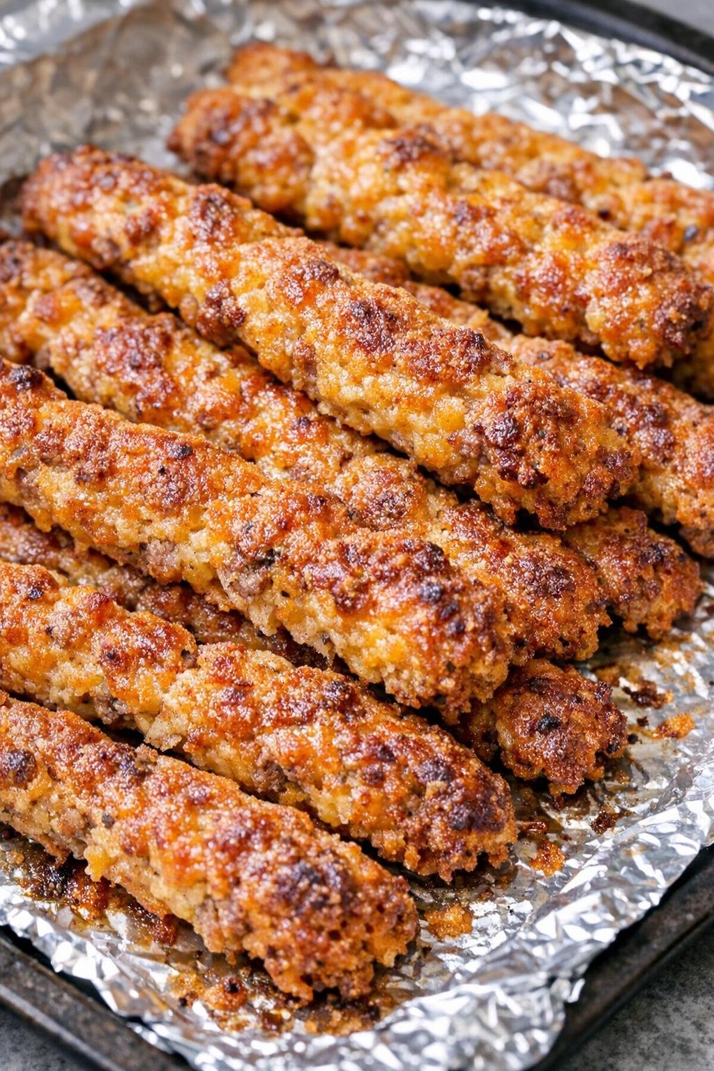 Southern 4-ingredient golden sausage straws on a foil-lined baking tray