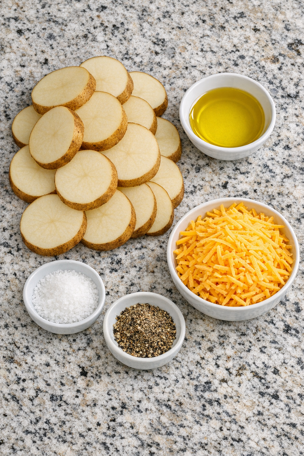 Main ingredients for cheesy potato rounds
