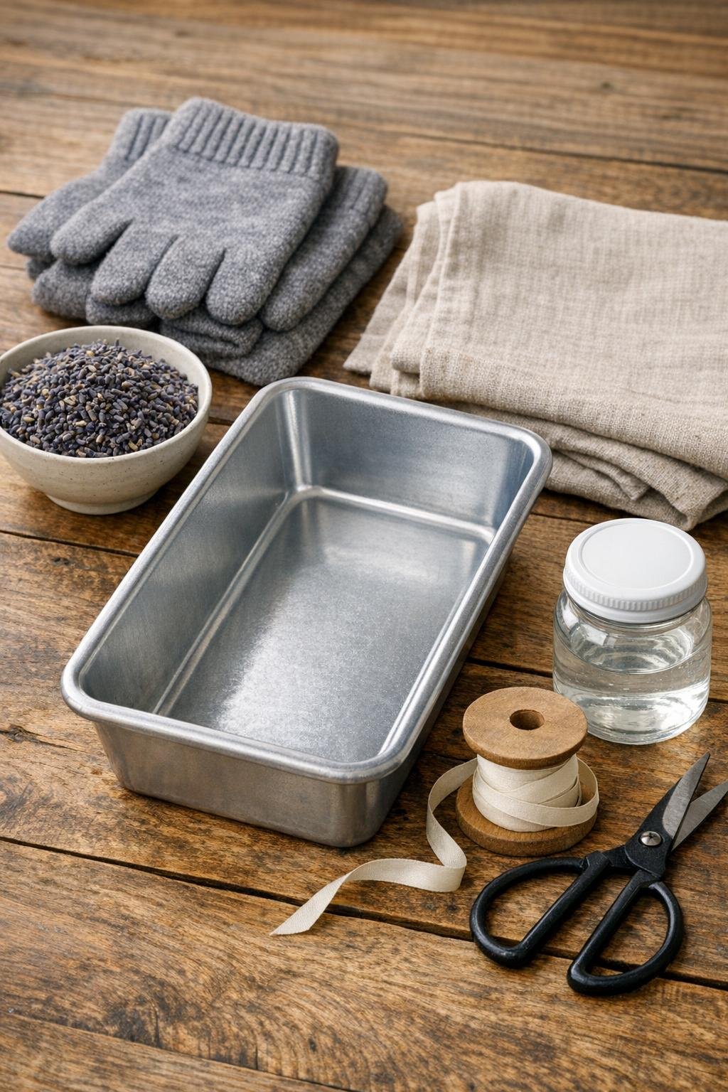 Materials for making an entryway glove bin laid out neatly