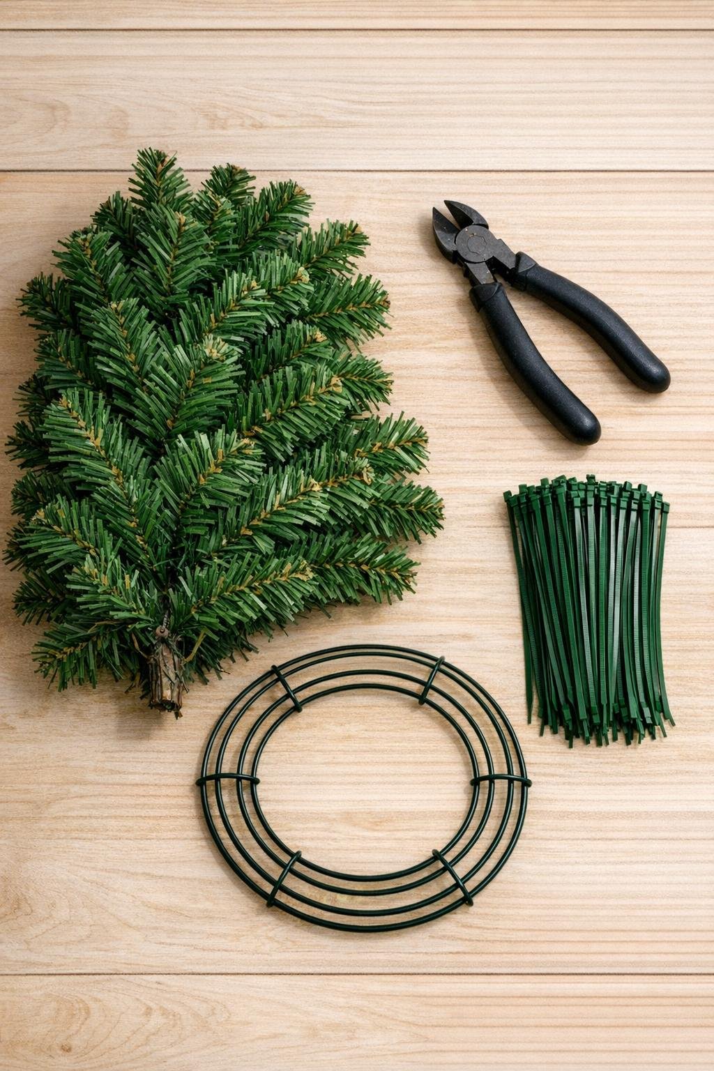 Materials for making a porch garland from an old artificial Christmas tree