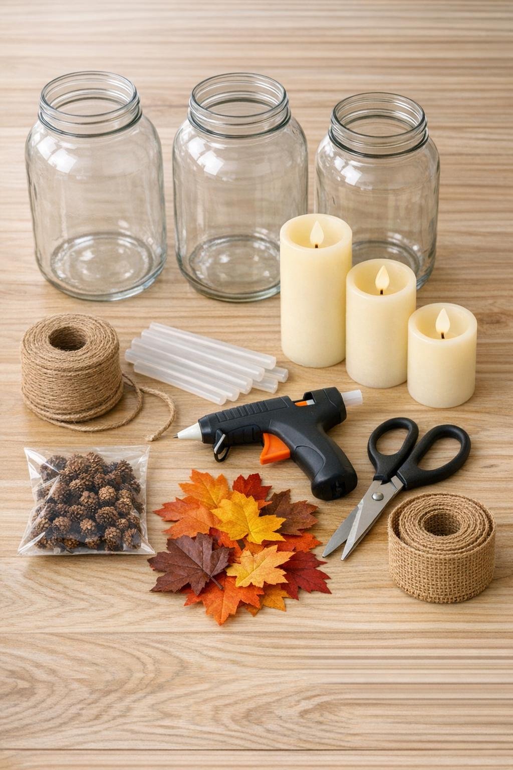 Materials for mason jar twine lantern display