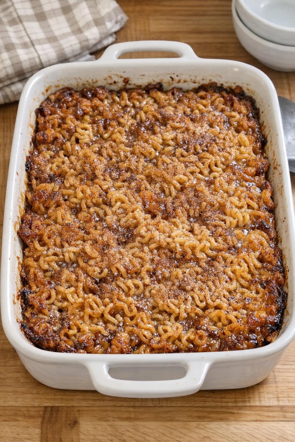 Finished baked sweet ramen casserole