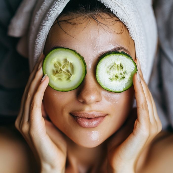 Place sliced cucumbers on your eyelids and notice the improvement (pic
