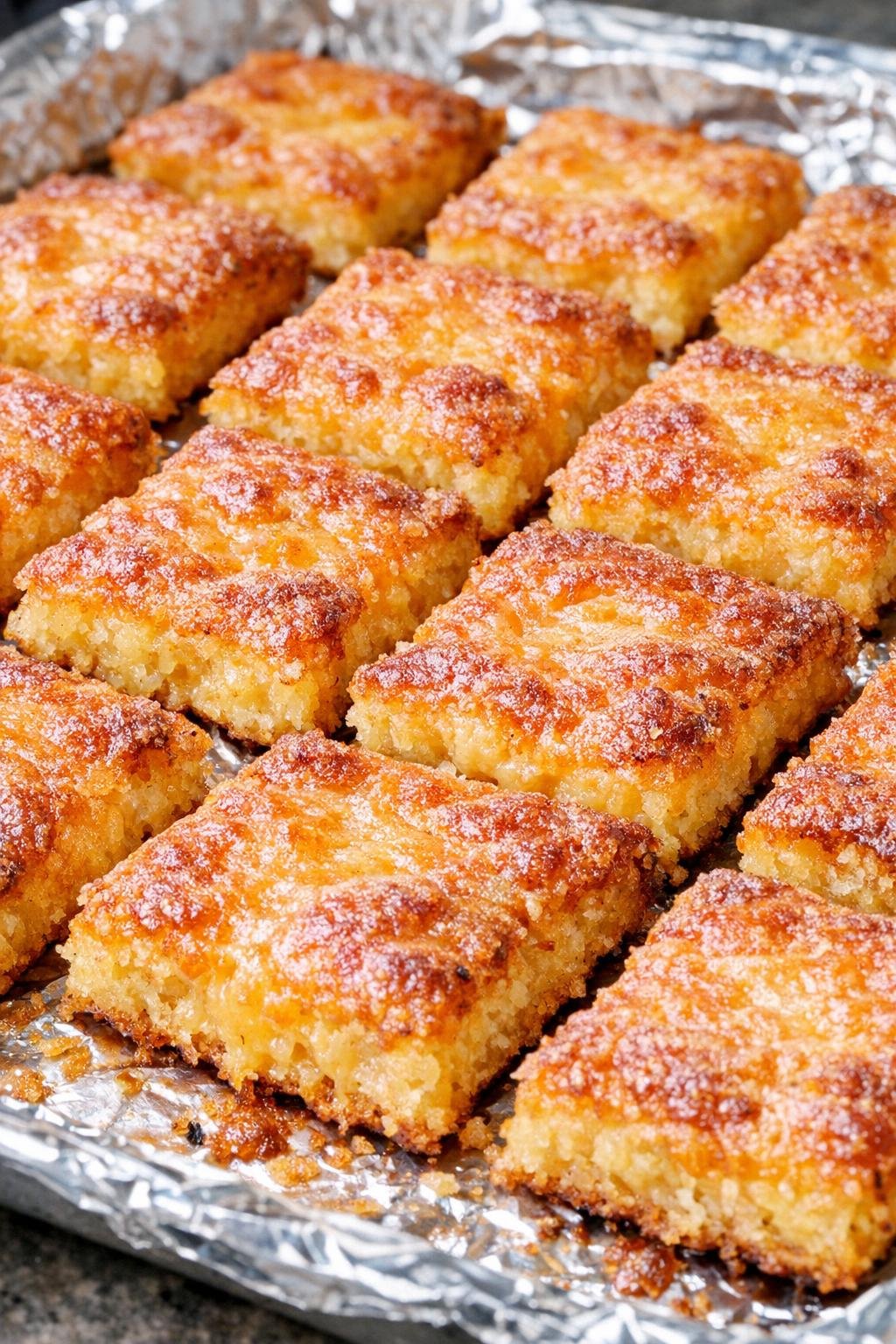 Southern 3-ingredient cafeteria cheese squares baked golden brown