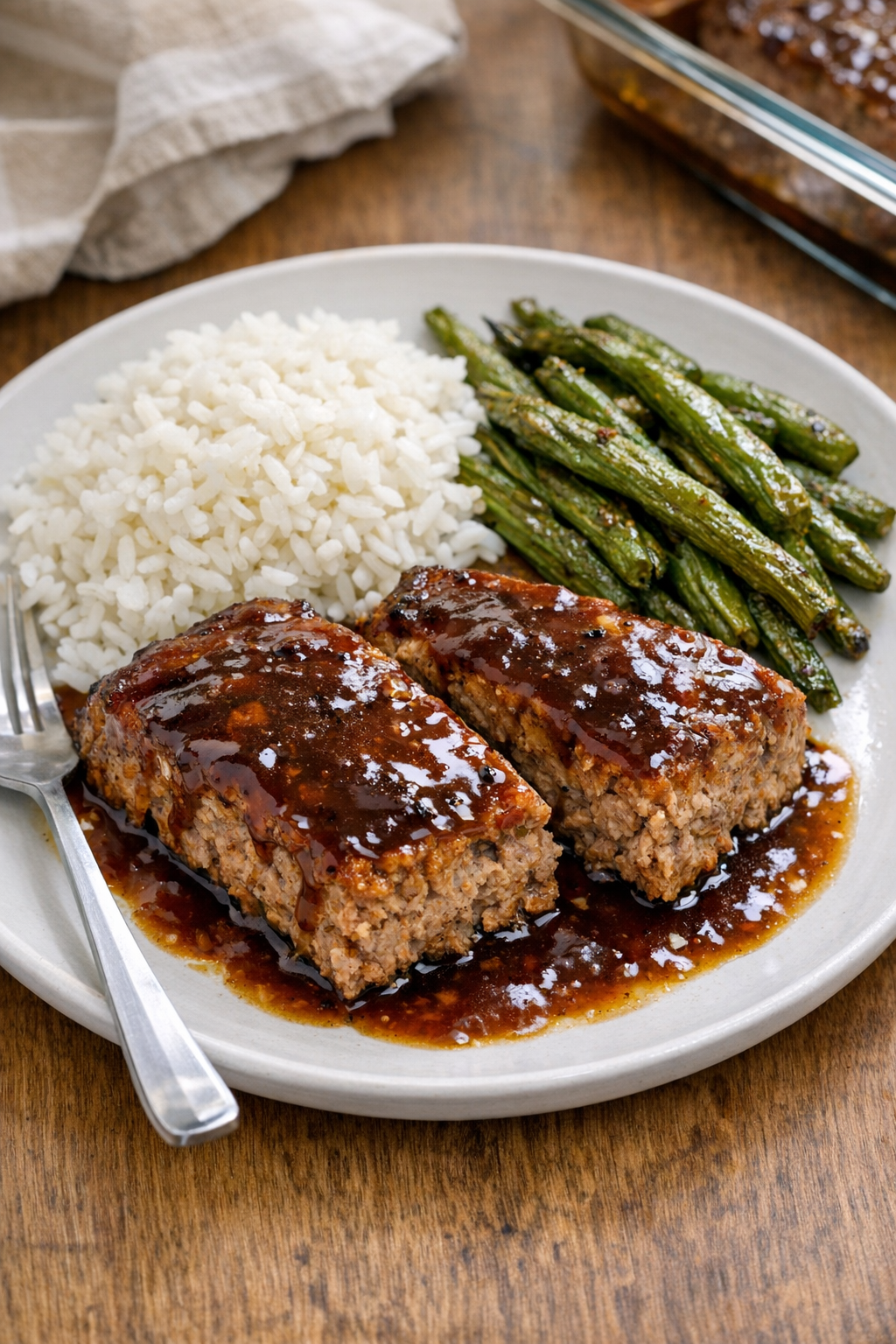 Finished baked ground tuna plated with sauce