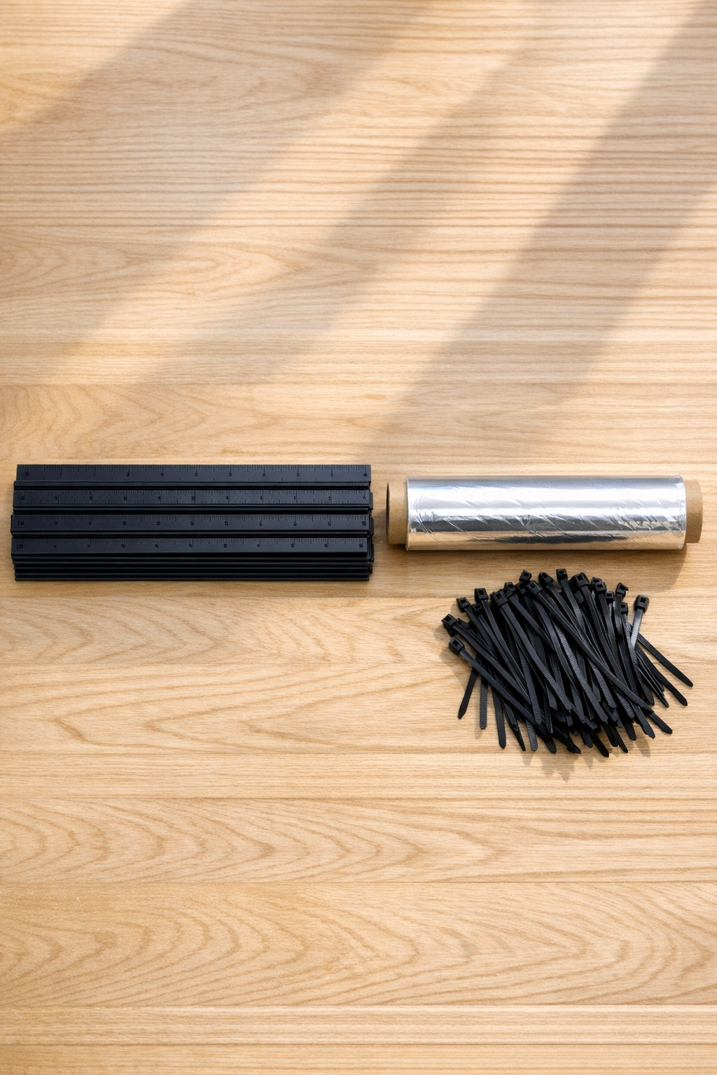 Materials for faux wrought iron garden trim laid out on a table