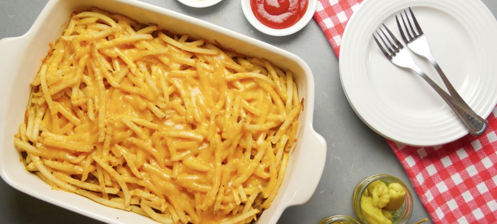 An American Classic Takes A New Form In This Cheeseburger And French Fry Casserole Recipe and Video