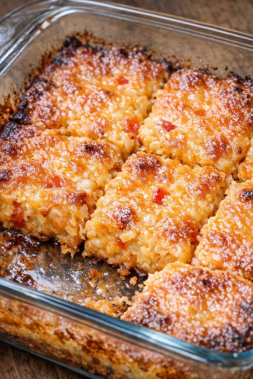 Southern 3-ingredient pimento cheese squares baked until golden and bubbly