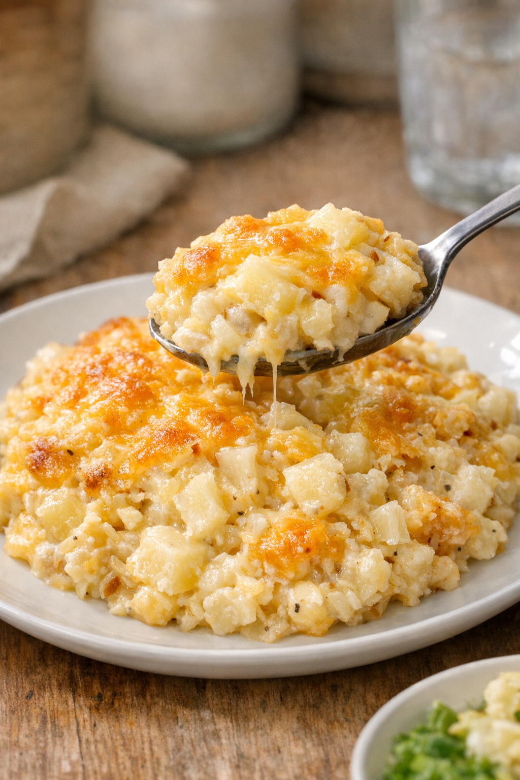 Finished hash brown comfort casserole plated