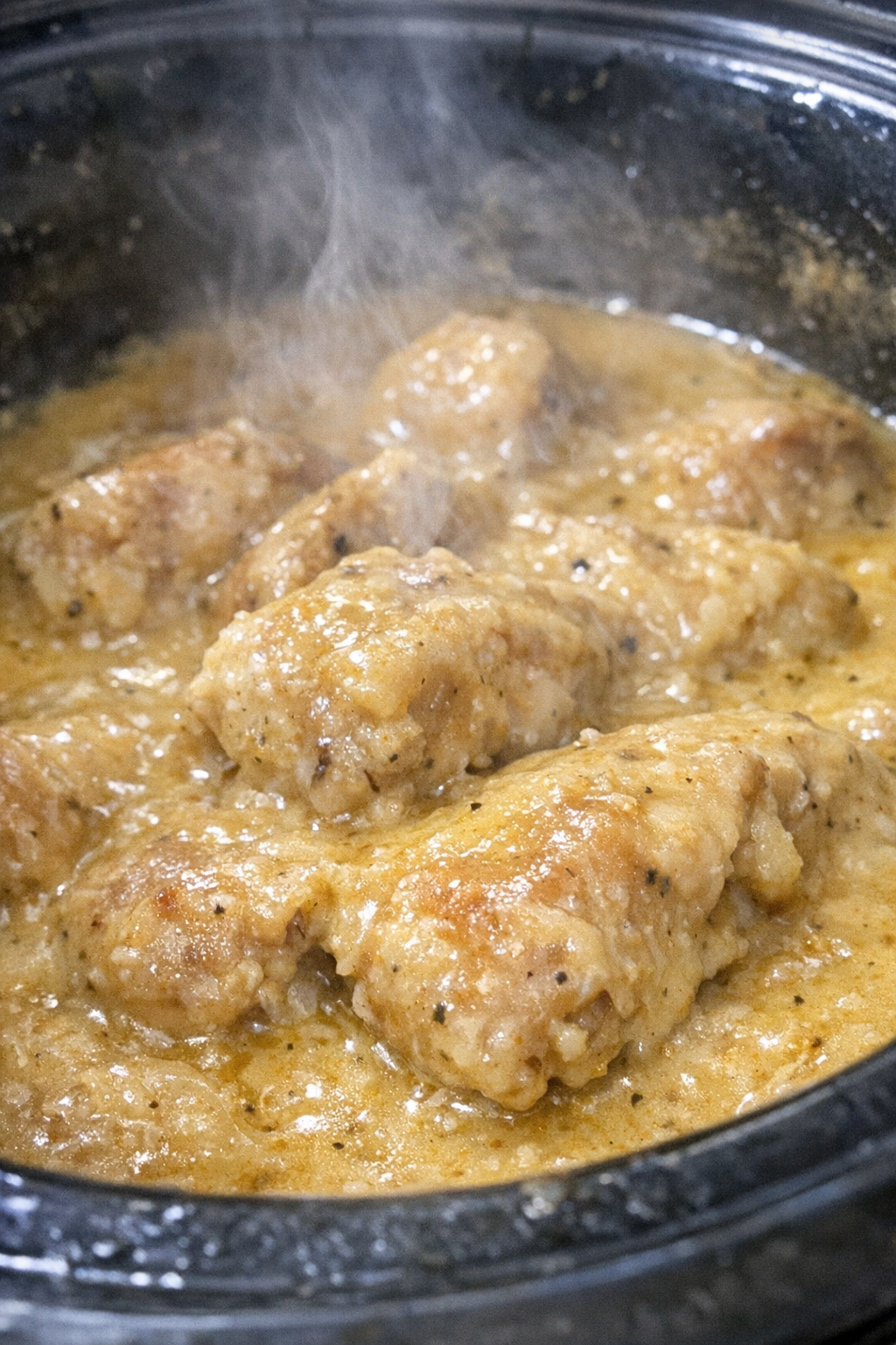Slow cooker supper in creamy golden sauce