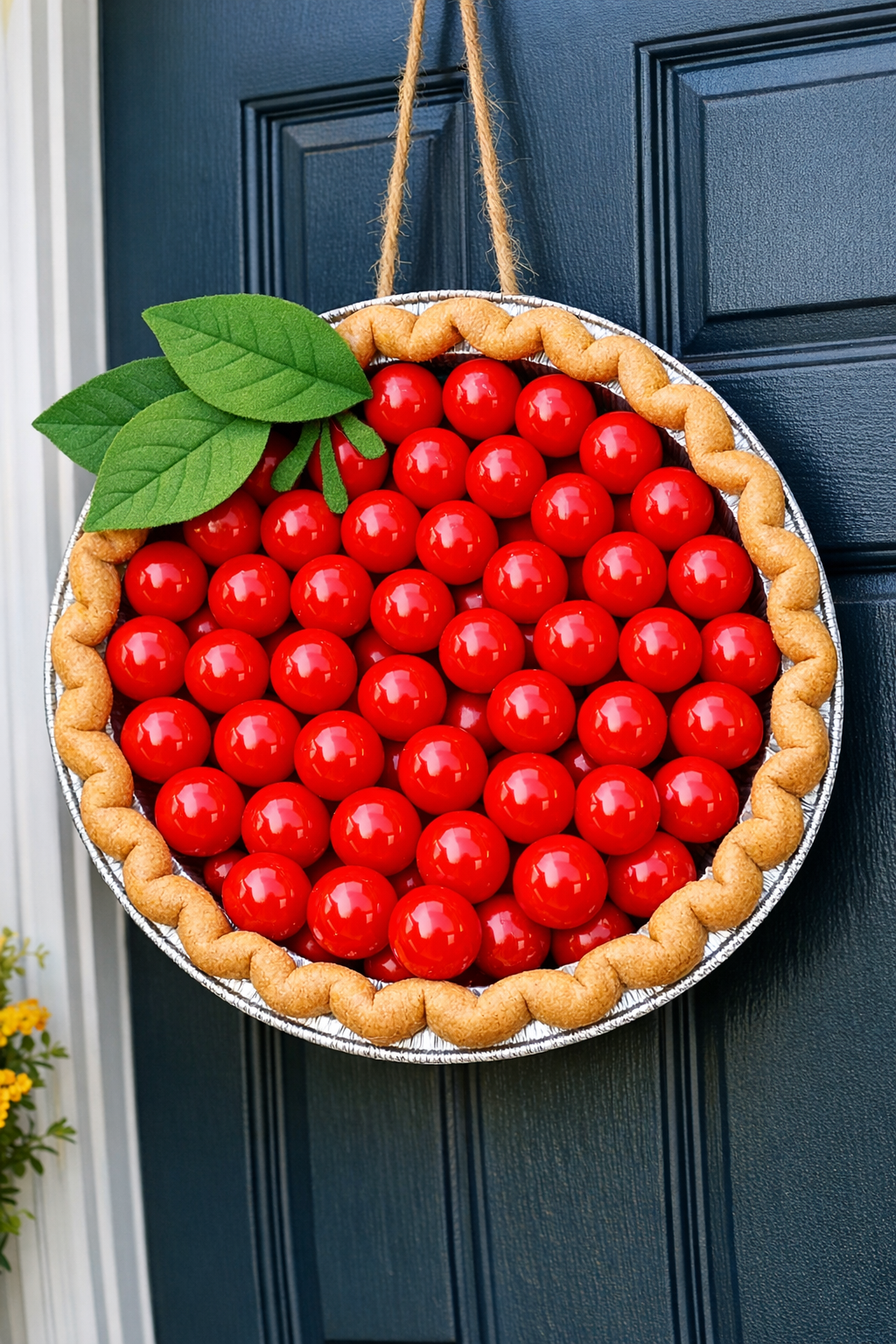 Finished giant cherry pie front door hanger