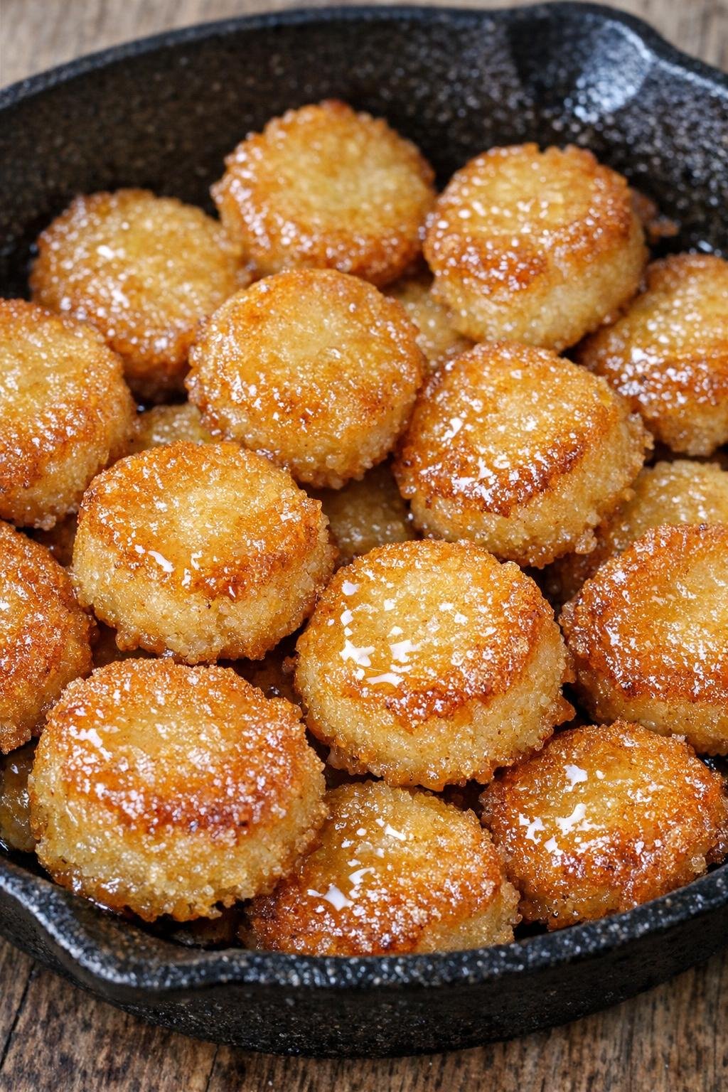 Southern 3-ingredient poor man hoecake bites in a cast iron skillet