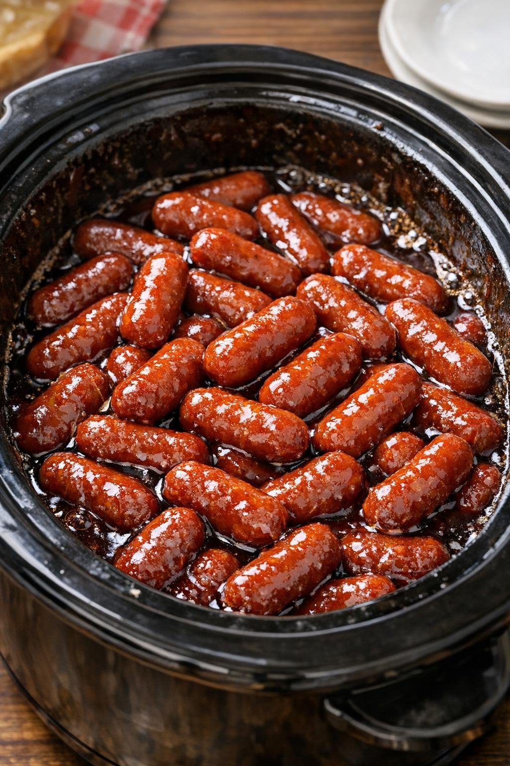 Tilberedte Lil Smokies varme og skinnende i slowcookeren