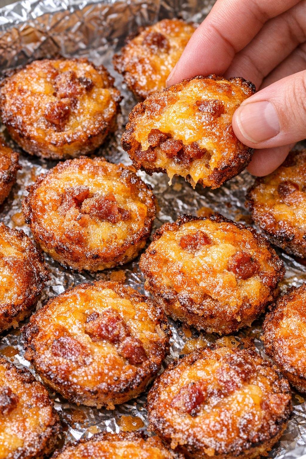 Low carb bacon Vanderbilt bites on a foil tray