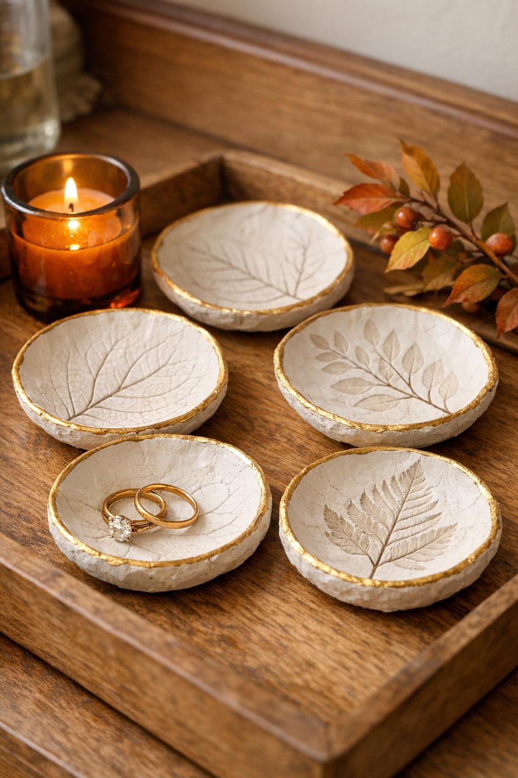 Finished leaf imprint clay trinket dishes