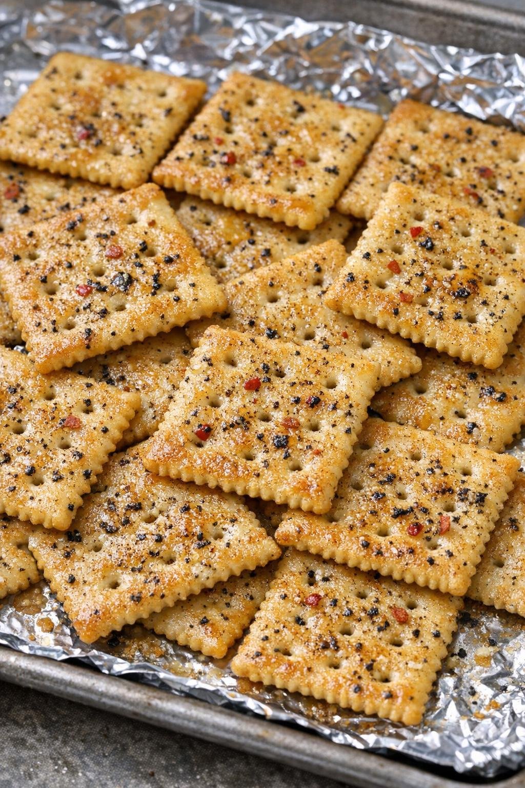 Southern 4-ingredient fire crackers on a foil-lined baking tray